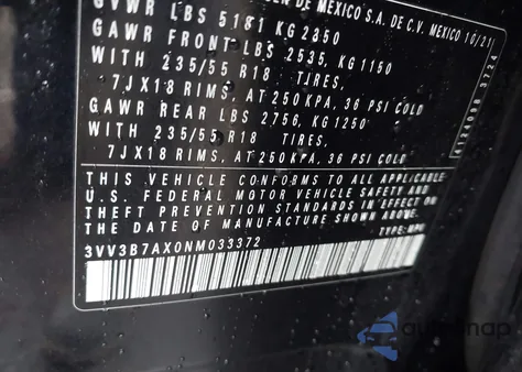 2022 Volkswagen Tiguan 2.0T Se из США, поврежденный, VIN 3VV3B7AX0NM033372